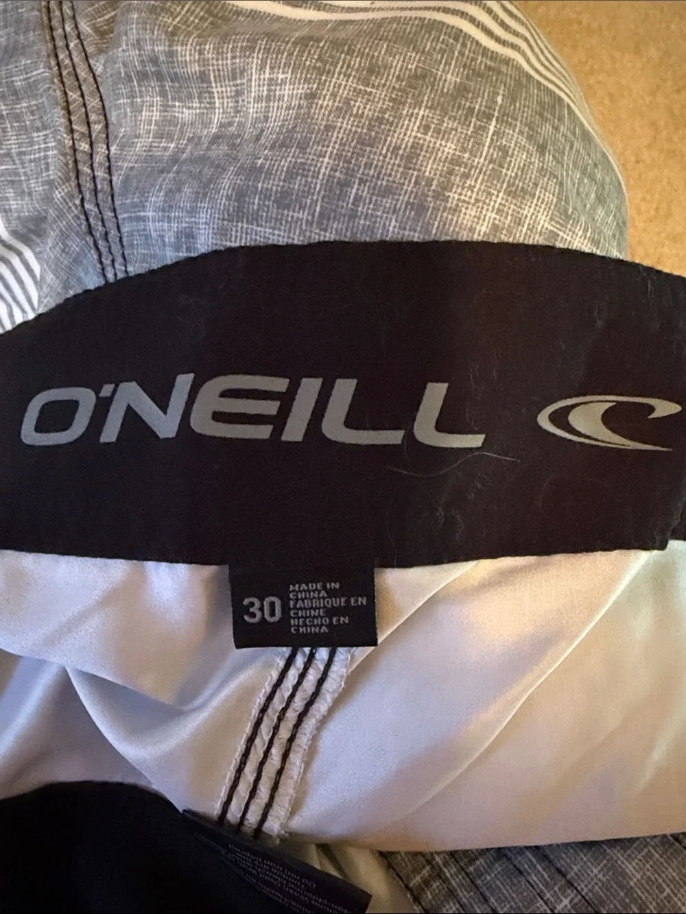 O'Neill Gray, White & Blue Striped Board Shorts